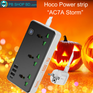 Hoco AC7A Storm Power Strip with 3 EU sockets and 4 USB ports, available at PBSHOPBD.COM.