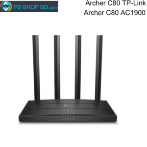 TP-Link Archer C80 AC1900 Wireless Gigabit Dual-Band MU-MIMO Wi-Fi Router with 4 fixed high-performance antennas and 1900Mbps speeds.